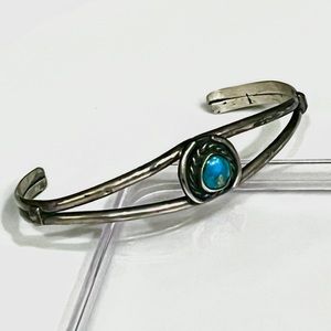 Old Pawn Vintage 1930s Navajo Sterling Silver Ajax Turquoise Cuff